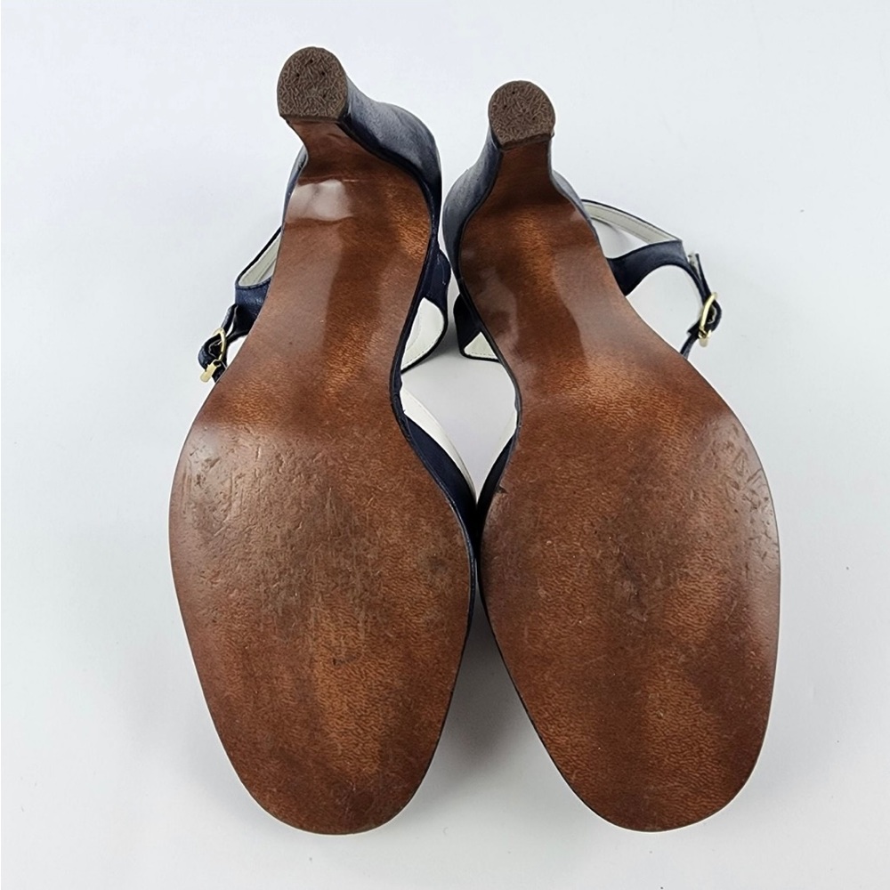 Stunning vintage navy and white T-bar open-toed sandal pumps, size 7.5 narrow - Picture 6 of 10